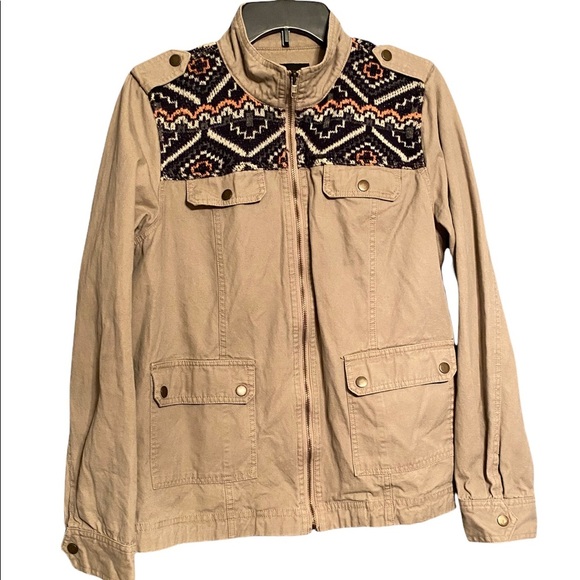 Blu Pepper Jackets & Blazers - Blu Pepper Khaki Safari Hiking Jacket Southwestern Knit size Large